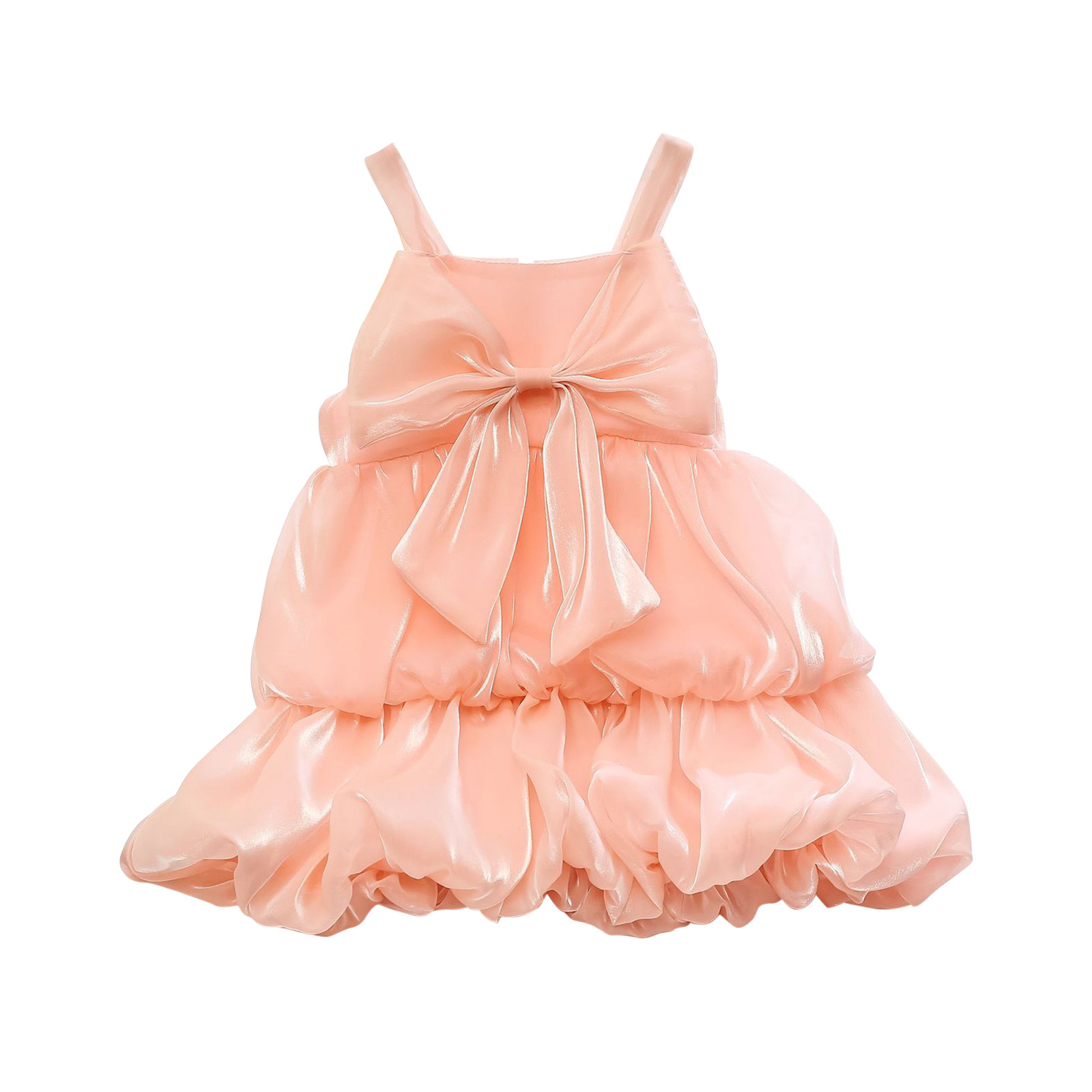 Penkiiy Toddler Kids Baby Girls Fashion Cute Solid Color Breathable Bow Suspenders Princess Dress Easter Dresses for Toddler Girls 5 Years Pink On Clearance