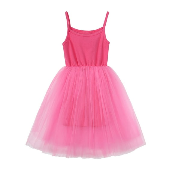 Penkiiy Toddler Kids Baby Girls Fashion Cute Solid Color Suspenders Mesh Princess Dress Dresses for Toddler Girls 5-6 Years Hot 2023 Summer Deal