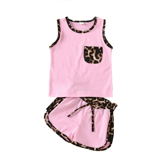 Penkiiy Toddler Kids Baby Girls Leopard Print Vest Shorts Outfits Set Sports Clothes Fashion Girls Skirt 6-12 Months Pink 2023 Summer Deal