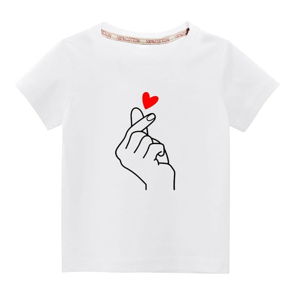 Penkiiy Toddler Kids Boys Girls Cotton T-shirt Fashion Cute Round Neck Valentine's Day Print Tee Short Sleeve Top 9-10 Years White