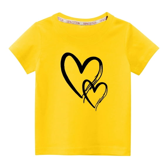 Penkiiy Toddler Kids Boys Girls Cotton T-shirt Fashion Cute Round Neck Valentine's Day Print Tee Short Sleeve Top 4-5 Years Yellow
