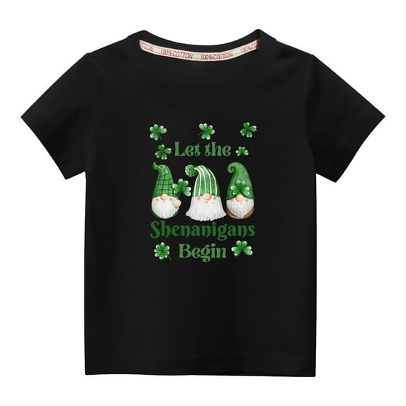 Penkiiy Toddler Kids Boys Girls Fashion Cute Round Neck Print Short Sleeve Top 3-4 Years Black