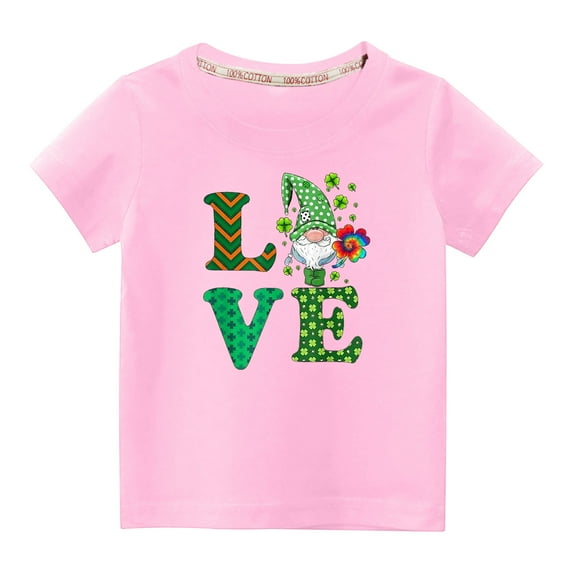 Penkiiy Toddler Kids Boys Girls Fashion Cute Round Neck Print Short Sleeve Top 4-5 Years Pink