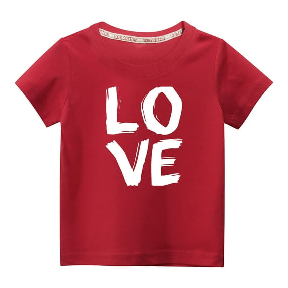 Penkiiy Toddler Kids Boys Girls Fashion Cute Round Neck Print Short Sleeve Top 4-5 Years Red