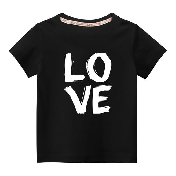 Penkiiy Toddler Kids Boys Girls Fashion Cute Round Neck Print Short Sleeve Top 5-6 Years Black