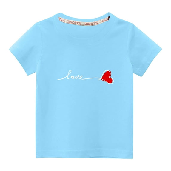 Penkiiy Toddler Kids Boys Girls Fashion Cute Round Neck Print Short Sleeve Top 5-6 Years Blue