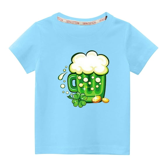 Penkiiy Toddler Kids Boys Girls Fashion Cute Round Neck Print Short Sleeve Top 5-6 Years Blue