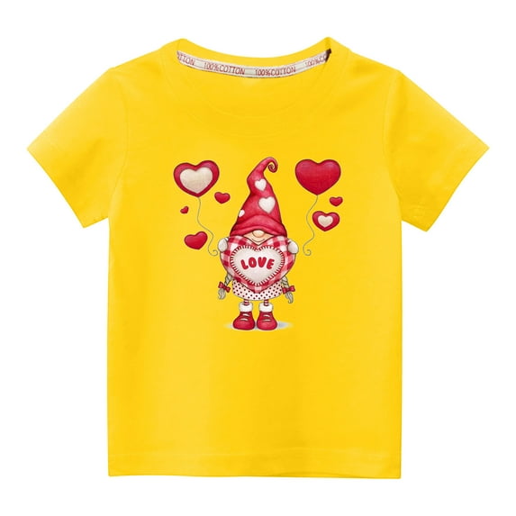 Penkiiy Toddler Kids Boys Girls Fashion Cute Round Neck Print Short Sleeve Top 5-6 Years Yellow