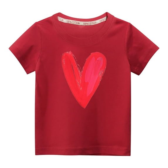 Penkiiy Toddler Kids Boys Girls Fashion Cute Round Neck Print Short Sleeve Top 7-8 Years Red