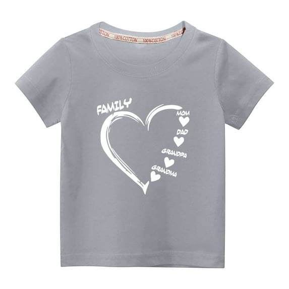 Penkiiy Toddler Kids Boys Girls Fashion Cute Solid Color Round Neck Valentine's Day Heart Print Short Sleeve Top 4-5 Years Gray