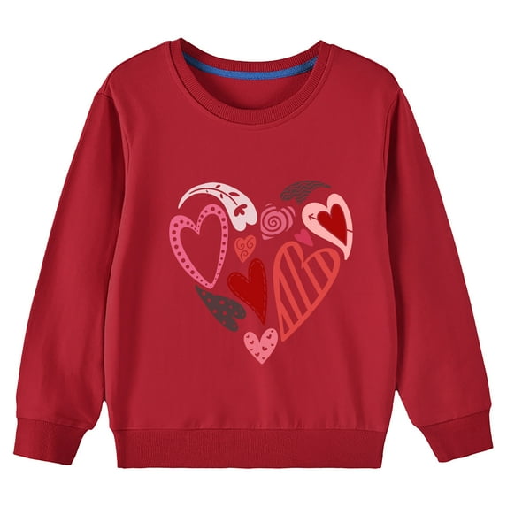 Penkiiy Toddler Kids Boys Girls Fashion Cute Solid Color Valentine's Day Heart Print Long Sleeve Top Hoodies 3-4 Years Red