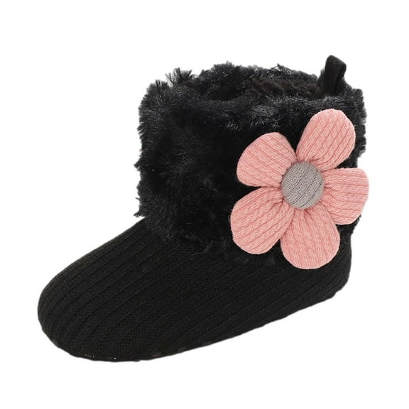 Penkiiy Toddler Shoes Baby Girls Cute Flowers Boots Baby Soft Cotton Shoes Warm Shoes Summer Shoes for Toddlers for0-3 Months Black On Sale