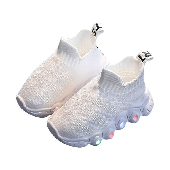 Penkiiy Toddler Shoes Toddler Infant Baby Girls Boys Illuminated Shoes Flying Knit Casual Shoes White Kid Shoes for 5.5-6 Years