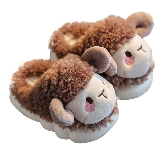 Penkiiy Toddler Slippers Girls Boys Sheep Slippers, Cute Soft Plush Anti-Slip House Kids Girls Slippers Sheep Warm Winter Slippers for Indoor Outdoor 1 Years Coffee