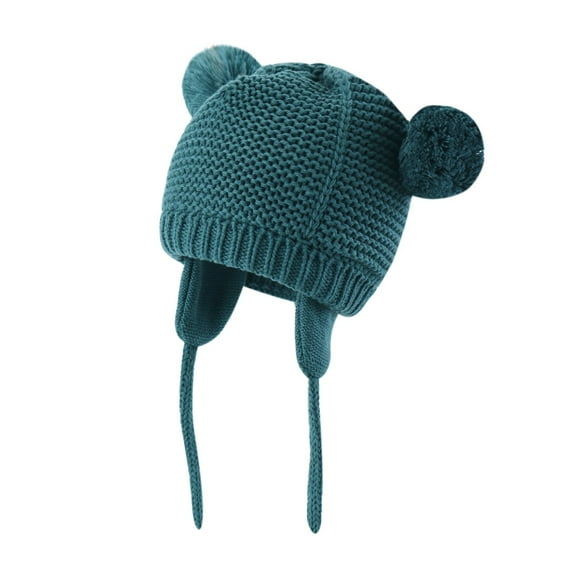 Penkiiy Toddler Winter Hat Knitted Boys Girls Baby Beanie Double Pom Pom Kids Baby Winter Hat Fall Winter Hats S Green