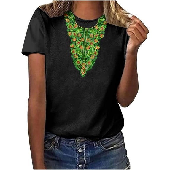 Penkiiy Traditional Mexican Embroidered Peasant Tops for Women, Short Sleeve Crew Neck Shirt Spring Fall Clothing Apparel,Vintage Floral Tunic Shirts, Flowers Embroidery Blouses S Black
