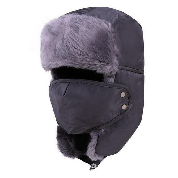Penkiiy Trapper Hat, Winter Warm Trooper Hats with Ear Flaps and Mask, Bomber Hat for Men/Women, Fur Lined Ushanka Hat Gray