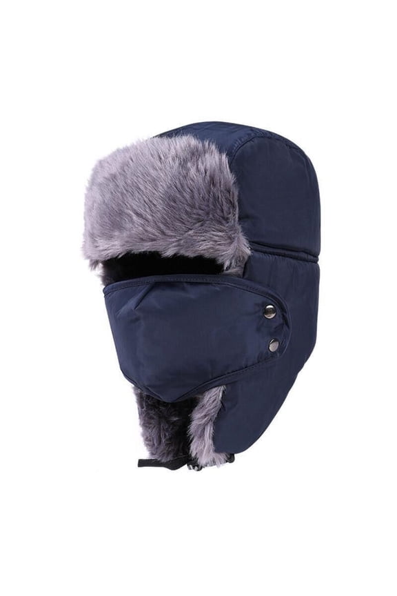 Trapper Hat, Winter Warm Trooper Hats with Ear Flaps and Mask, Bomber Hat for Men/Women, Fur Lined Ushanka Hat Navy