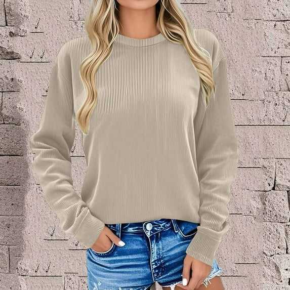 Penkiiy Trending Women's Corduroy Crewneck Sweatshirt | Soft Long Sleeve Pullover Top | Fall Essential Casual Chic
