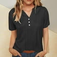 thumbnail image 1 of Penkiiy Trending Women's Linen Shirt - Elegant V-Neck Tunic Blouse with Buttons | Summer Essential & Versatile Styling L Black, 1 of 7