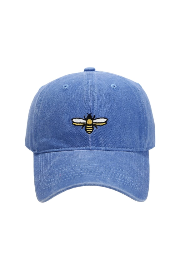 Trendy Bee Embroidery Washed Baseball Dad Hat - UPF50+ Adjustable Sun Protection & Unisex Fashion Cap