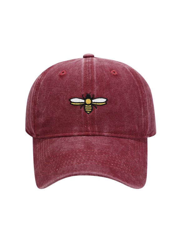 Trendy Bee Embroidery Washed Baseball Dad Hat - UPF50+ Adjustable Sun Protection & Unisex Fashion Cap