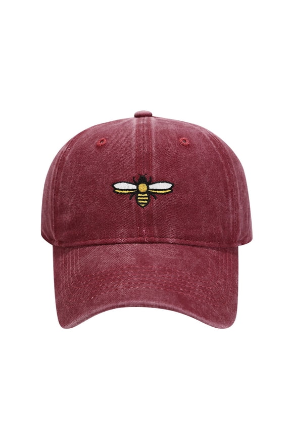 Trendy Bee Embroidery Washed Baseball Dad Hat - UPF50+ Adjustable Sun Protection & Unisex Fashion Cap