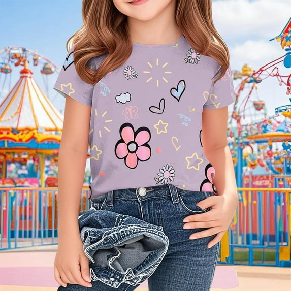 Penkiiy Trendy Cartoon Print Cotton T-Shirts for Kids - Breathable Summer Tees with Fun Designs for Boys & Girls 3-15 Years