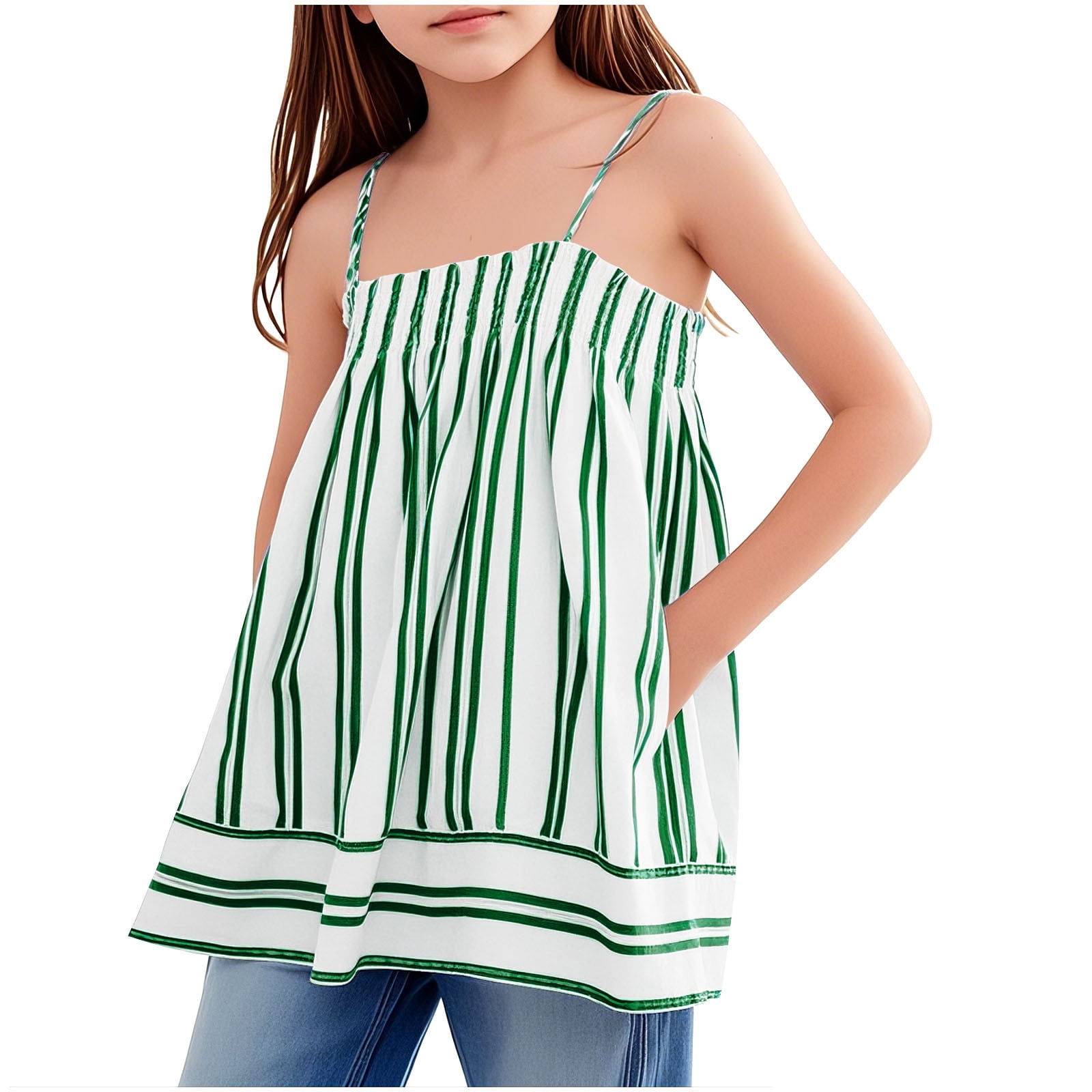 Penkiiy Trendy Girls' Striped Tank Top | Colorblock Pleated Vest ...