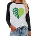 thumbnail image 1 of Penkiiy Trendy St. Patrick's Day Patchwork Tee for Women - Comfy 3-Tone Printed Long Sleeve Top S Black, 1 of 7