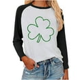 thumbnail image 1 of Penkiiy Trendy St. Patrick's Day Patchwork Tee for Women - Comfy 3-Tone Printed Long Sleeve Top 2XL Black, 1 of 6