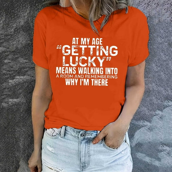 Penkiiy Trendy Women's Funny Letter Print T-Shirt | Summer Casual Comfort & Fashion Staple M Orange