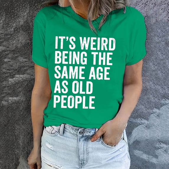 Penkiiy Trendy Women's Funny Letter Print T-Shirt | Summer Casual Comfort & Fashion Staple M Green
