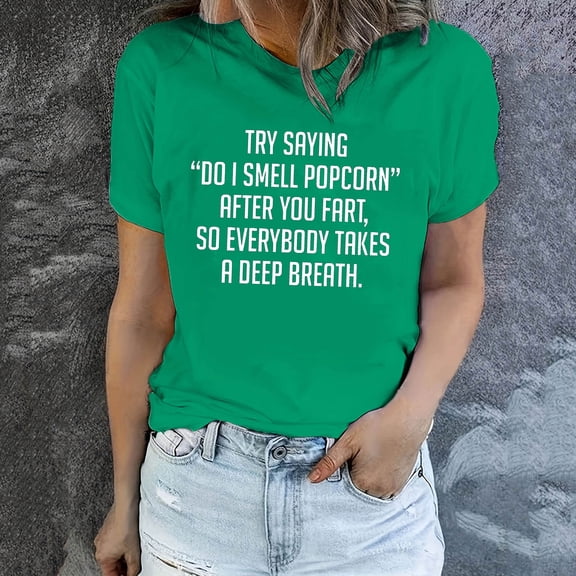 Penkiiy Trendy Women's Funny Letter Print T-Shirt | Summer Casual Comfort & Fashion Staple S Green