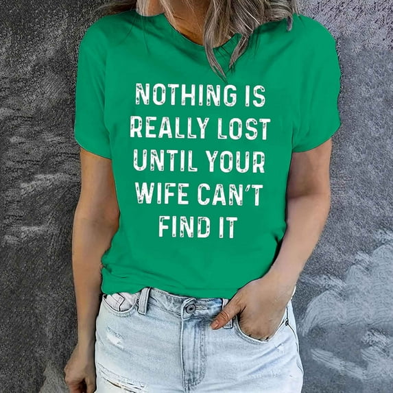 Penkiiy Trendy Women's Funny Letter Print T-Shirt | Summer Casual Comfort & Fashion Staple M Green