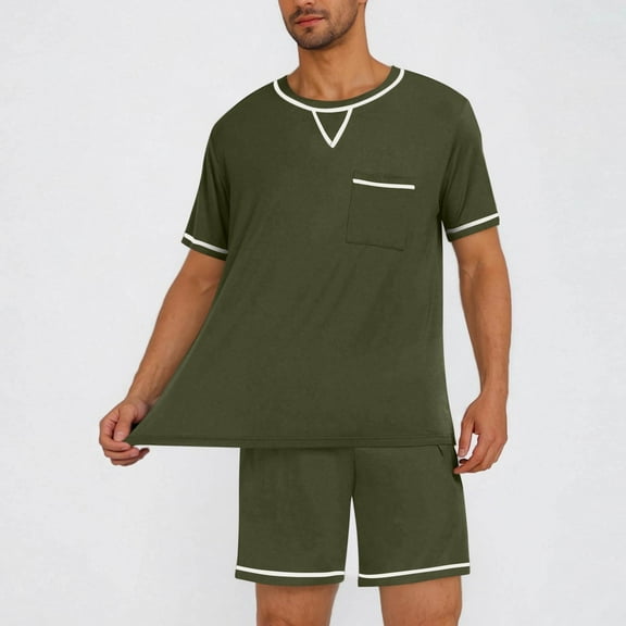 Penkiiy Ultra-Soft Men's 2-Piece Pajama Set | Breathable Short Sleeve Shirt & Lounge Shorts | Cozy Home & Sleepwear 2XL Army Green