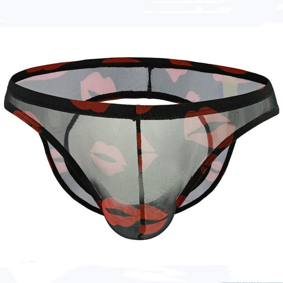 Penkiiy Underwear for Men Red Lip Briefs Lovers Empty Cool And Comfortable Butt Gauze Sexy Empty Underwear Man Black Underwear