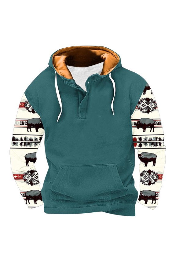 Unisex Hoddies Polynesian Tribal Pullover Casual Long Shirts Hooded Sweatshirt with Pocket M Green