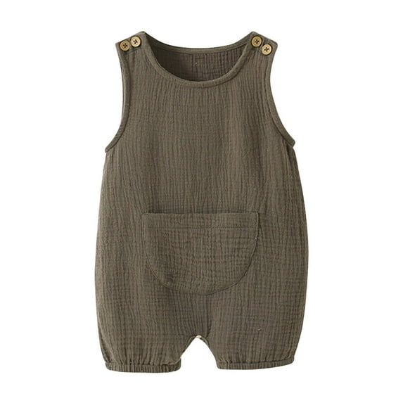 Penkiiy Unisex Newborn Baby Boy Girl Short Sleeve Button Romper Jumpsuit One-Piece Outfits Solid Color Clothes 0-3 Months Brown