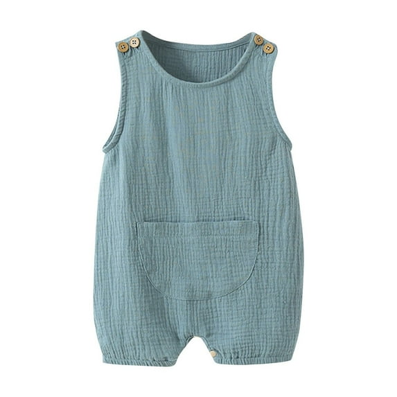 Penkiiy Unisex Newborn Baby Boy Girl Short Sleeve Button Romper Jumpsuit One-Piece Outfits Solid Color Clothes 0-3 Months Navy