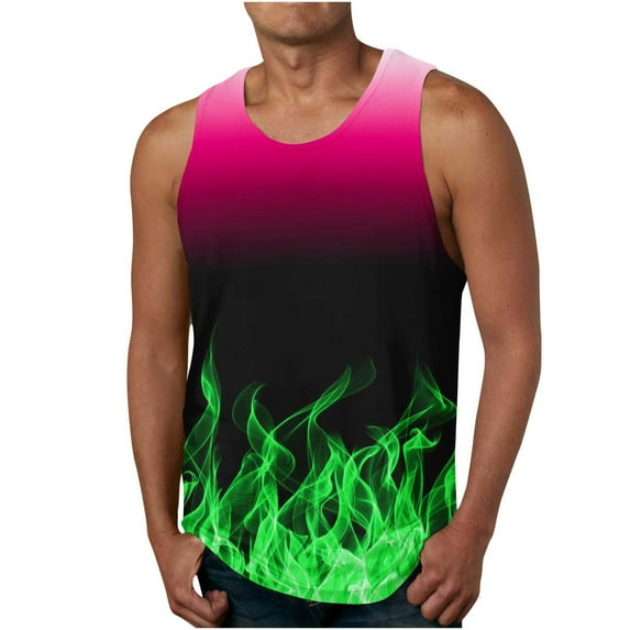 Penkiiy Unisex Stylish 3D Flame Printed Tank Tops Sleeveless Graphic Tops Tees for Men and Women 2XL Green