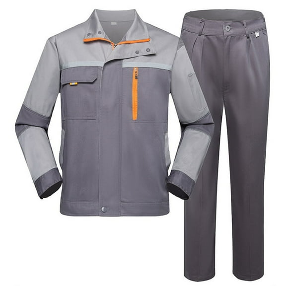 Penkiiy Unisex Work Suit With Long Sleeves Coat Jacket And Reflective Pants Color Blocking Set M Gray