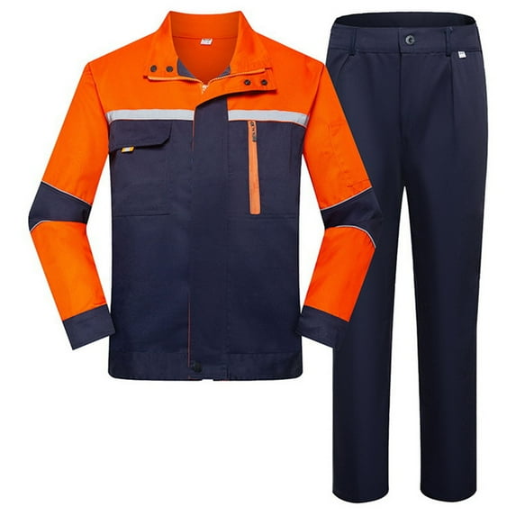 Penkiiy Unisex Work Suit With Long Sleeves Coat Jacket And Reflective Pants Color Blocking Set M Orange