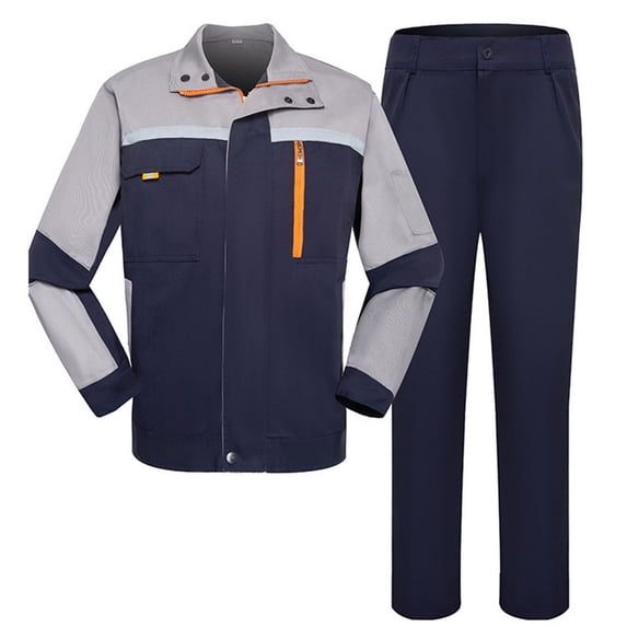 Penkiiy Unisex Work Suit With Long Sleeves Coat Jacket And Reflective Pants Color Blocking Set XS Navy