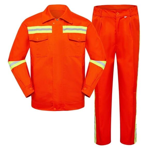 Penkiiy Unisex Work Suit With Long Sleeves Coat Jacket And Reflective Pants Color Blocking Set XS Orange