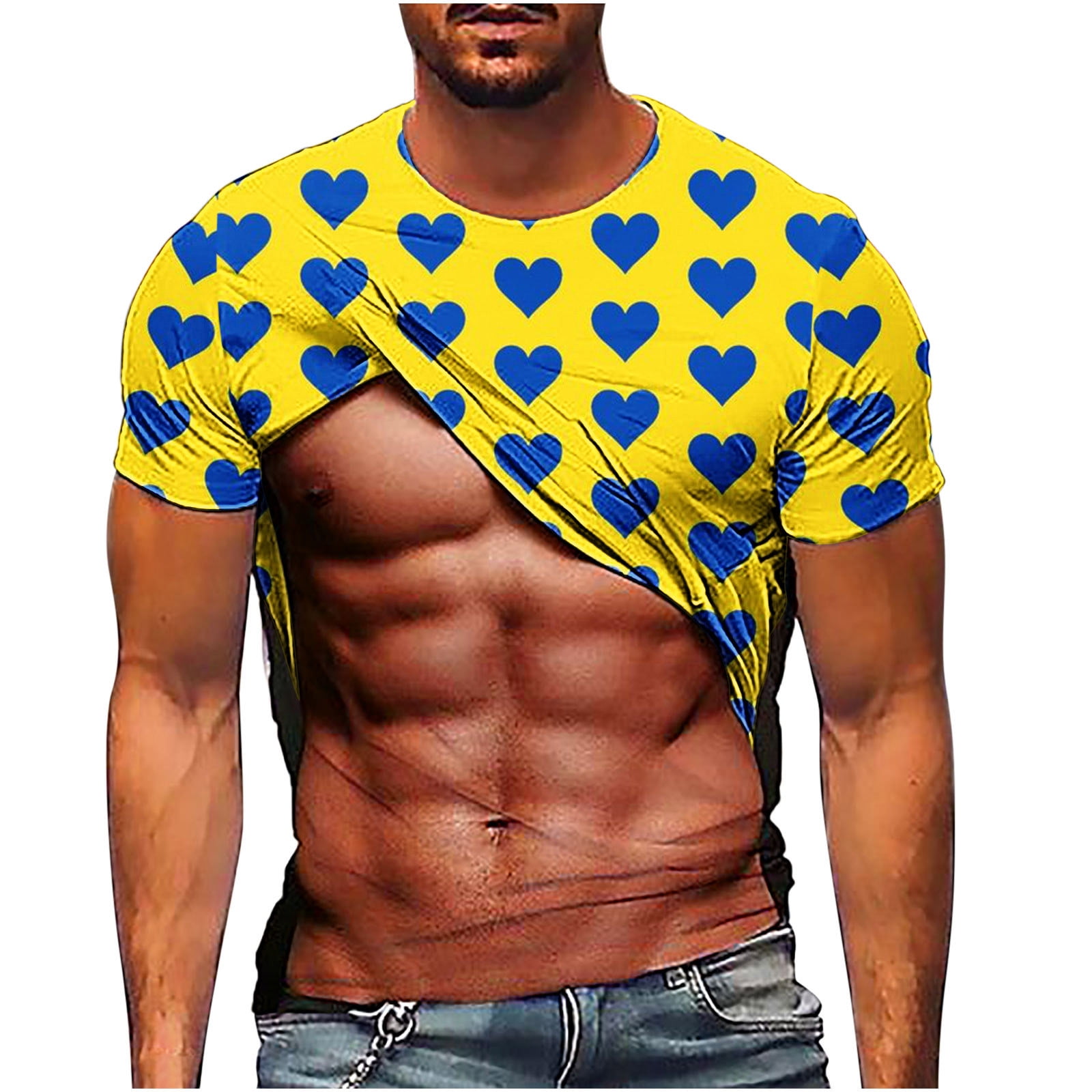 Penkiiy Valentine's Day Heart Print Muscle Tee Shirts for Men Funny T