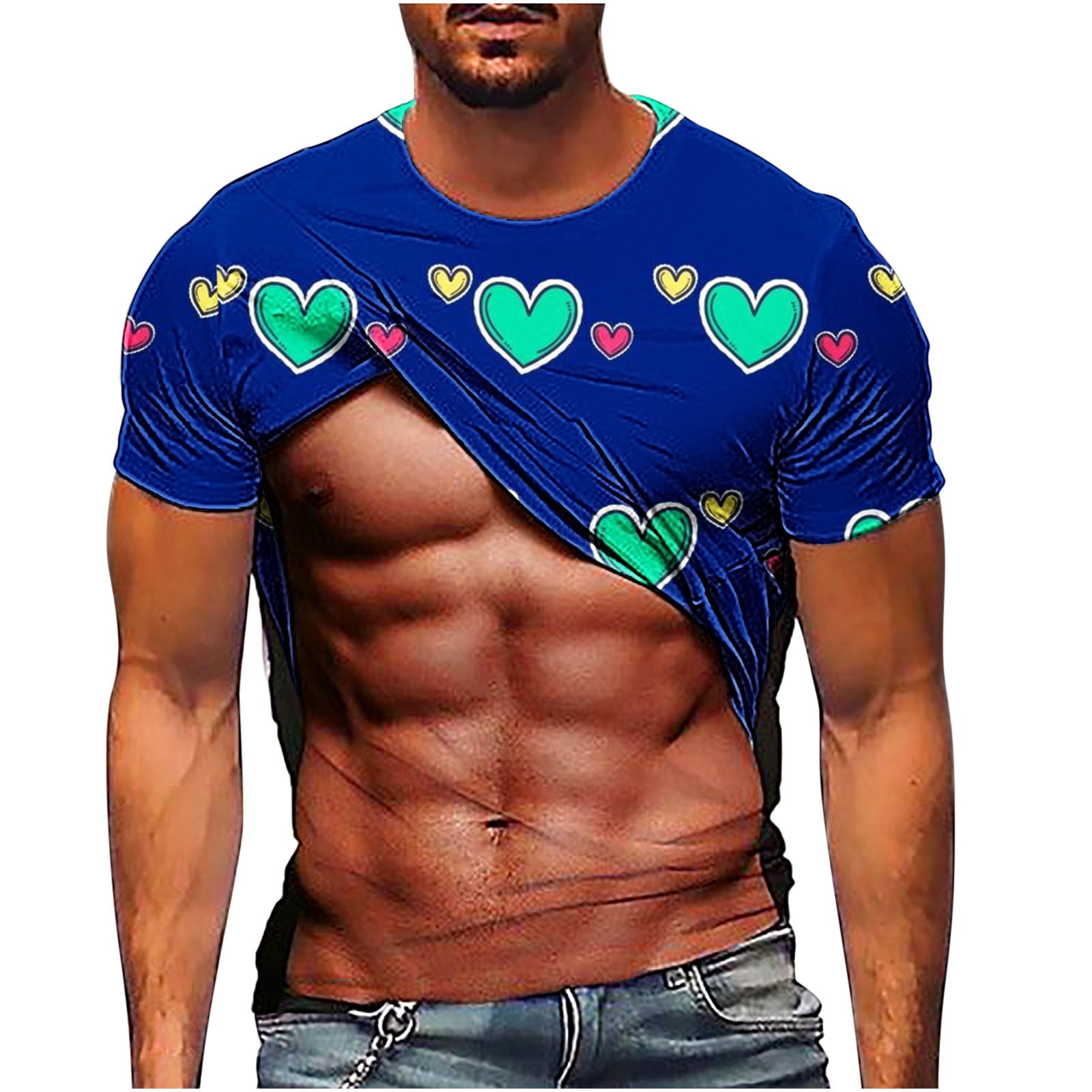 Penkiiy Valentine's Day Heart Print Muscle Tee Shirts for Men Funny T