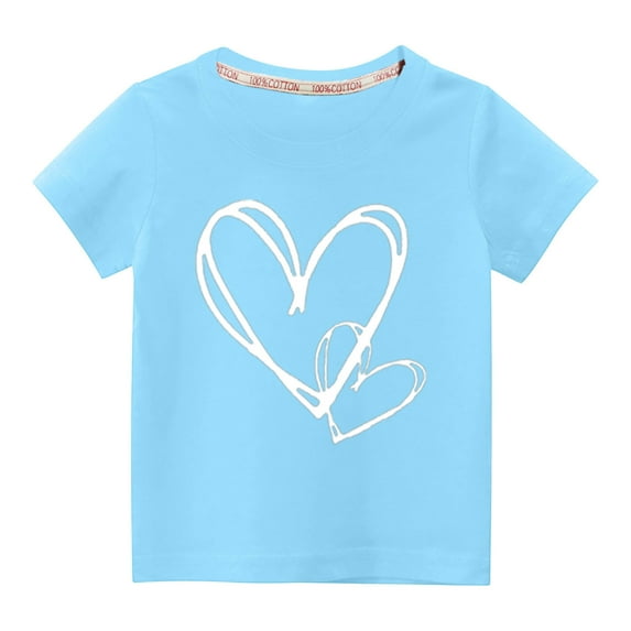 Penkiiy Valentine's Day Shirts Toddler Boys Girls Valentine Heart Graphic T-Shirt Casual Short Sleeve Tee Tops Blue for 9-10 Years