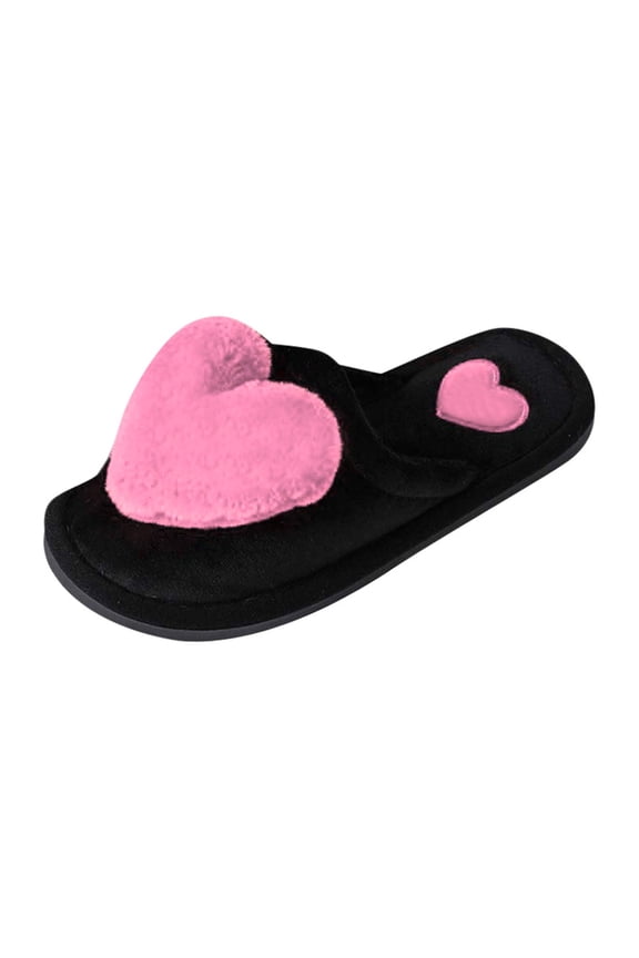 Penkiiy Valentine's Day Women's Flat Shoes Fuzzy Slippers Love Plush Cozy Furry Slides Soft Warm House ShoesWinter Slippers for Women and Girls