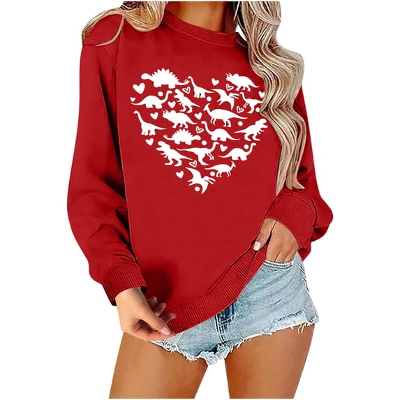 Penkiiy Valentines Day Love Heart Sweatshirts: Womens Valentine Sweatshirts Casual Lovely Graphic Long Sleeve Pullover Tops L Red